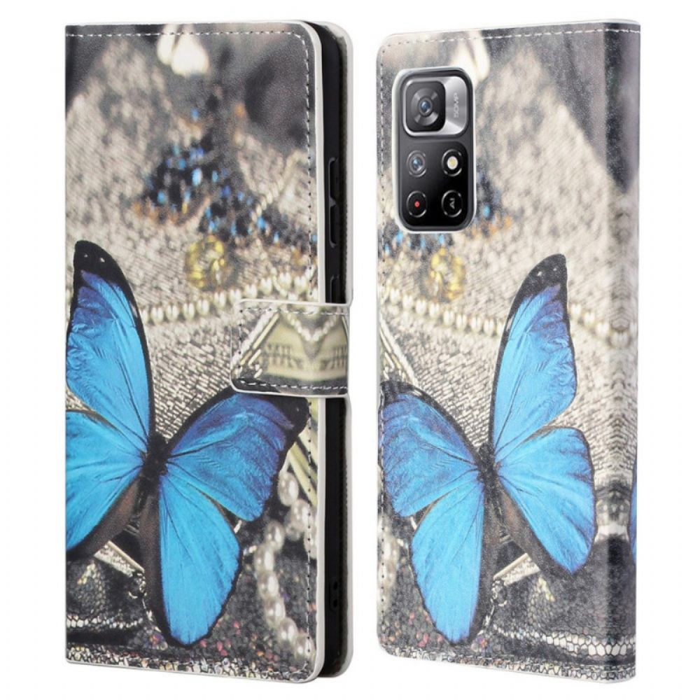 Leren Hoesje voor Poco M4 Pro 5G Blauwe Vlinder