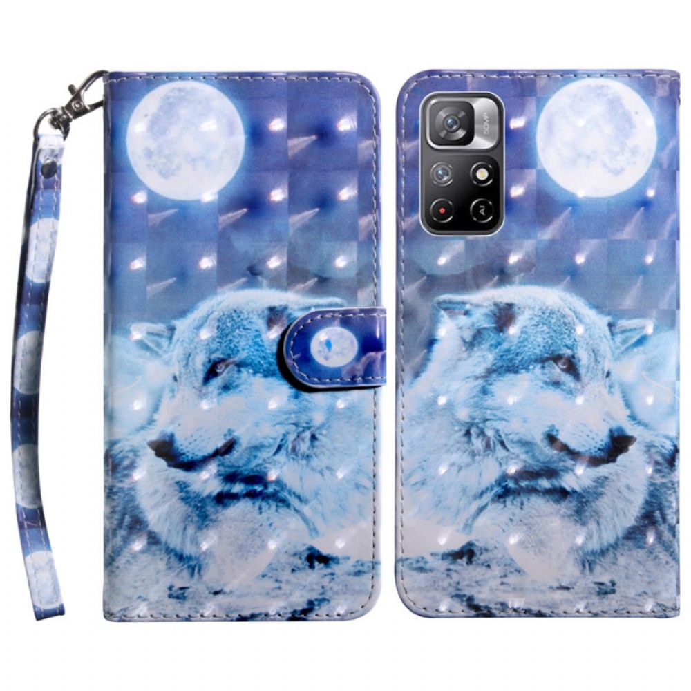 Leren Hoesje voor Poco M4 Pro 5G Maanlicht Wolf