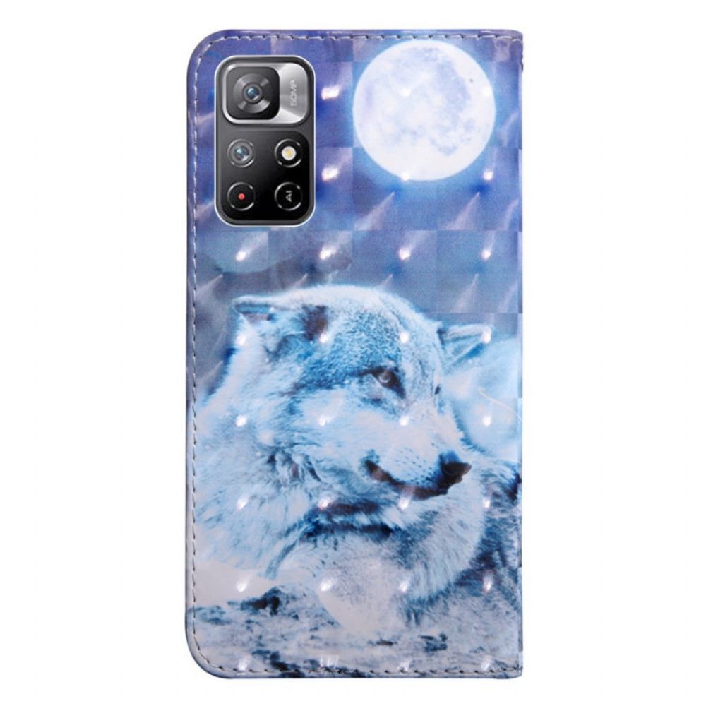 Leren Hoesje voor Poco M4 Pro 5G Maanlicht Wolf