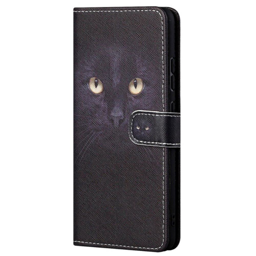 Leren Hoesje voor Poco M4 Pro 5G Met Ketting Thong Black Cat Eyes