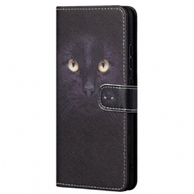 Leren Hoesje voor Poco M4 Pro 5G Met Ketting Thong Black Cat Eyes