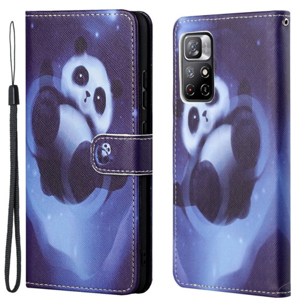 Leren Hoesje voor Poco M4 Pro 5G Met Ketting Thong Space Panda