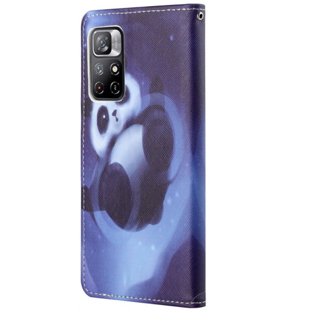 Leren Hoesje voor Poco M4 Pro 5G Met Ketting Thong Space Panda