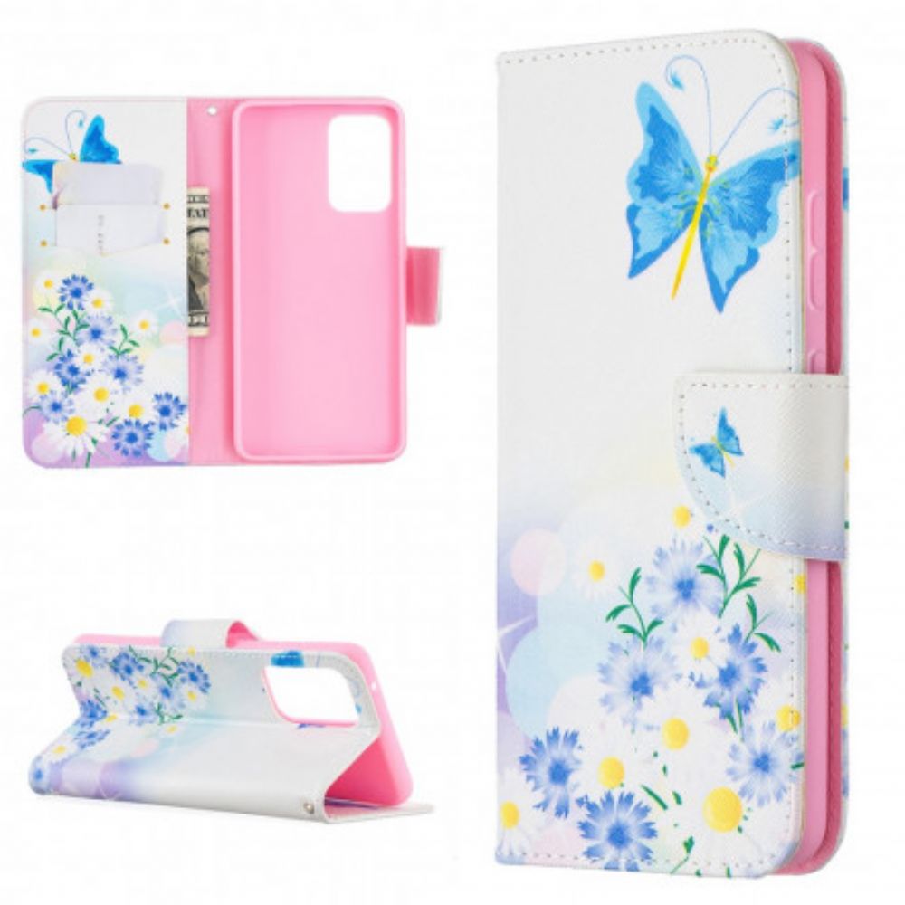 Flip Case voor Samsung Galaxy A52 4G / A52 5G / A52s 5G Geschilderde Vlinders En Bloemen