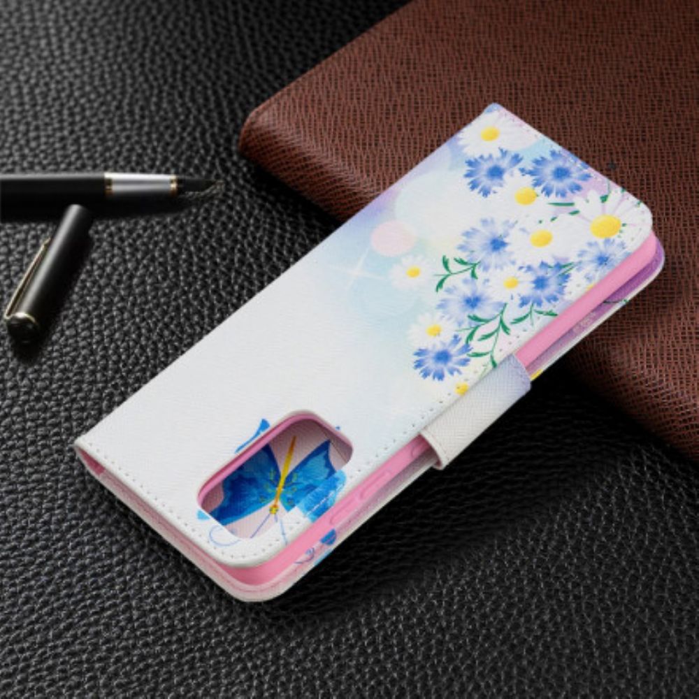 Flip Case voor Samsung Galaxy A52 4G / A52 5G / A52s 5G Geschilderde Vlinders En Bloemen