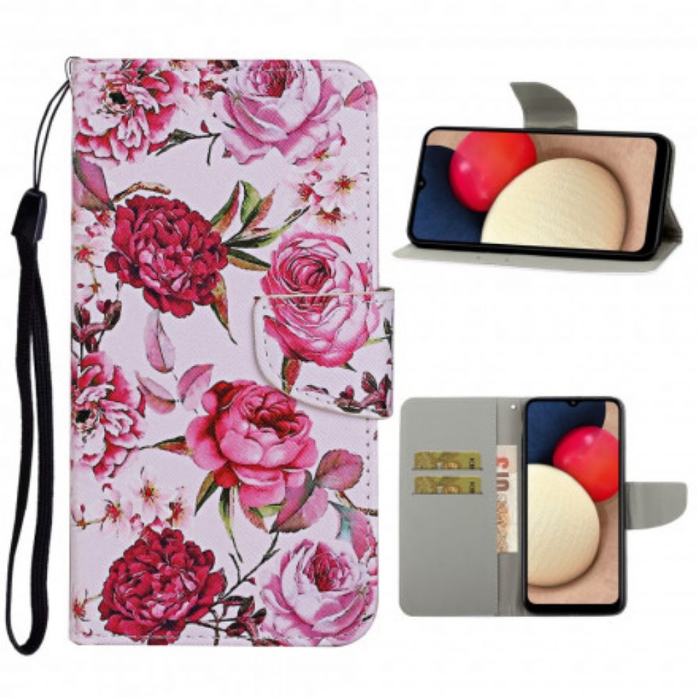 Folio-hoesje voor Samsung Galaxy A52 4G / A52 5G / A52s 5G Meesterlijke Bloemen Met Koord