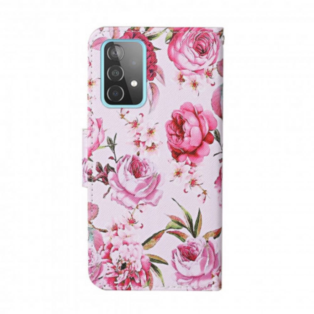 Folio-hoesje voor Samsung Galaxy A52 4G / A52 5G / A52s 5G Meesterlijke Bloemen Met Koord