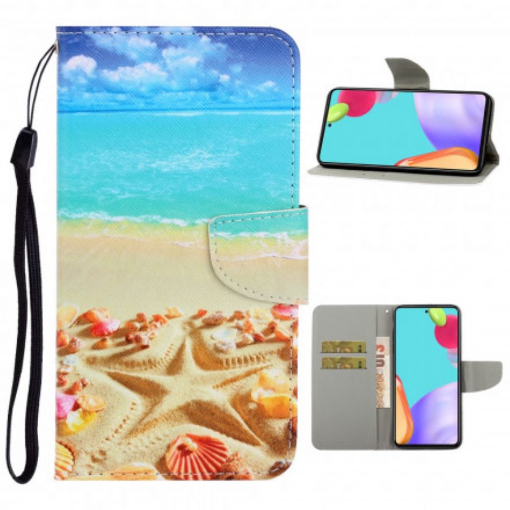 Folio-hoesje voor Samsung Galaxy A52 4G / A52 5G / A52s 5G Met Ketting Strandstrand