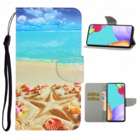 Folio-hoesje voor Samsung Galaxy A52 4G / A52 5G / A52s 5G Met Ketting Strandstrand