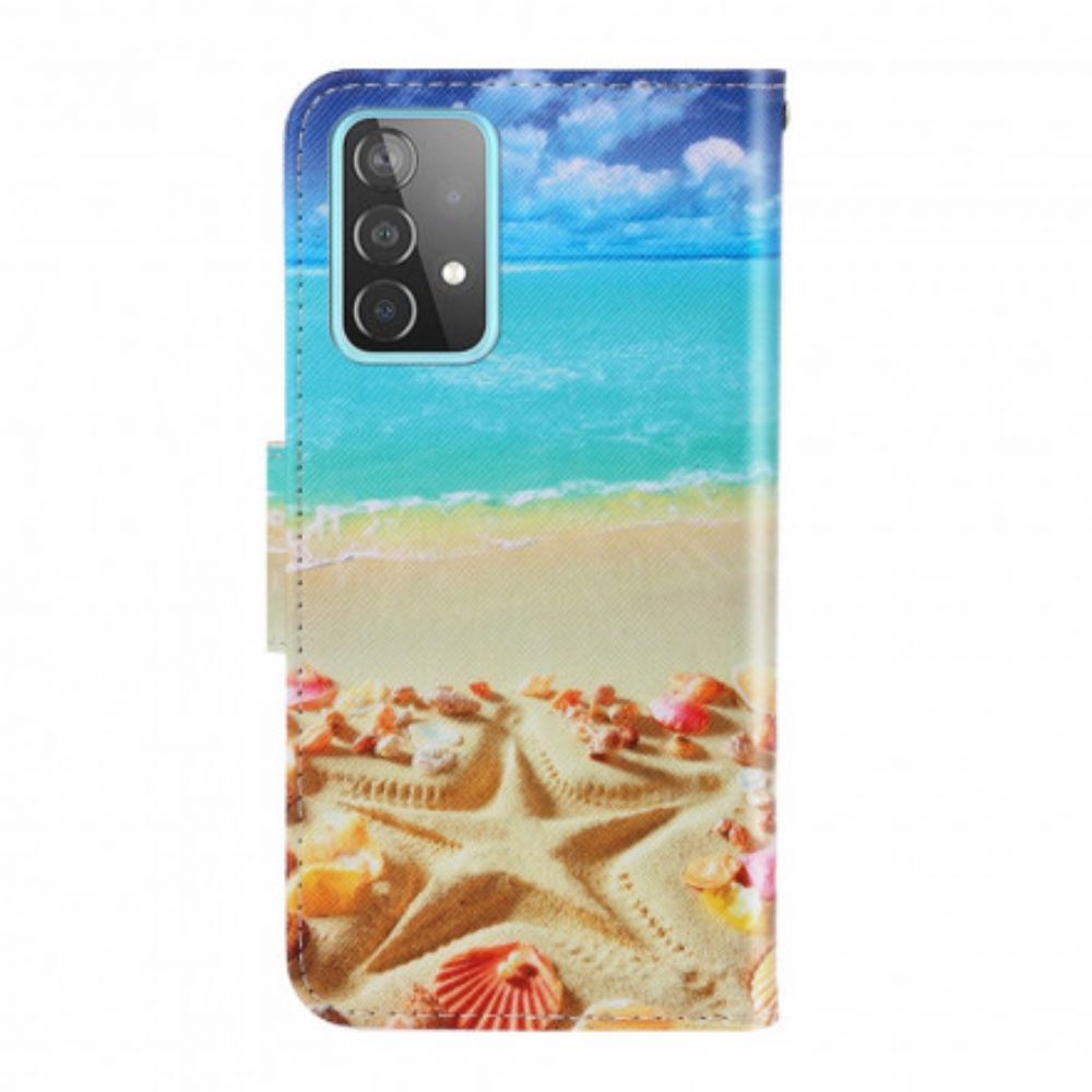 Folio-hoesje voor Samsung Galaxy A52 4G / A52 5G / A52s 5G Met Ketting Strandstrand