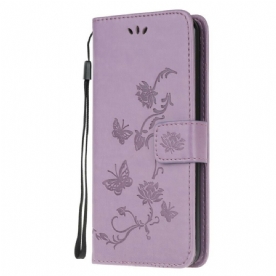 Folio-hoesje voor Samsung Galaxy A52 4G / A52 5G / A52s 5G Met Ketting Thong Vlinders En Bloemen