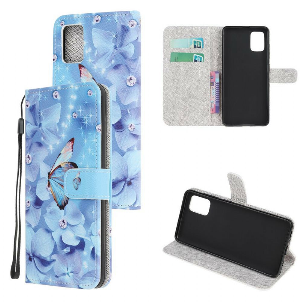 Folio-hoesje voor Samsung Galaxy A52 4G / A52 5G / A52s 5G Met Ketting Vlinders Met Diamanten Band