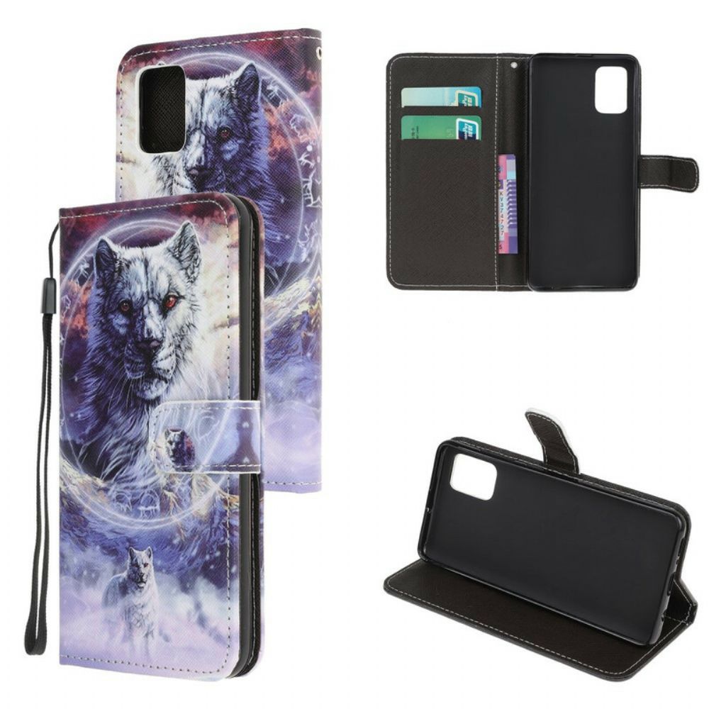 Folio-hoesje voor Samsung Galaxy A52 4G / A52 5G / A52s 5G Wolf In De Winter Met Koord