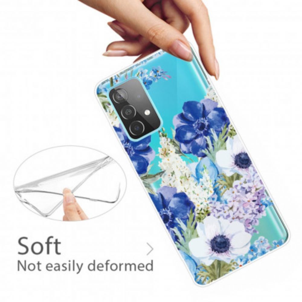 Hoesje voor Samsung Galaxy A52 4G / A52 5G / A52s 5G Aquarel Blauwe Bloemen Naadloos