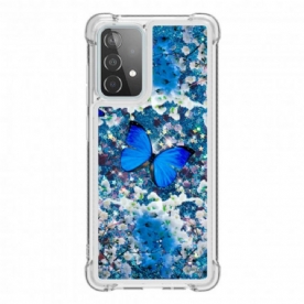 Hoesje voor Samsung Galaxy A52 4G / A52 5G / A52s 5G Blauwe Glittervlinders