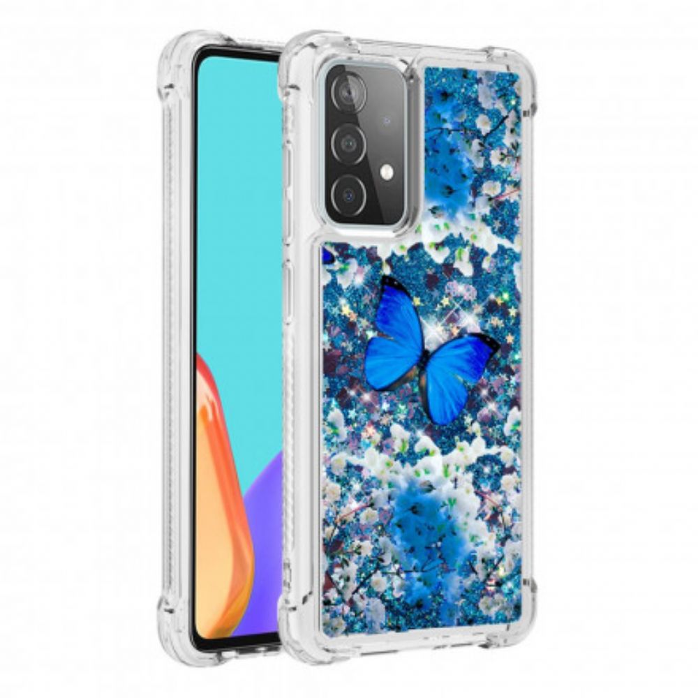 Hoesje voor Samsung Galaxy A52 4G / A52 5G / A52s 5G Blauwe Glittervlinders