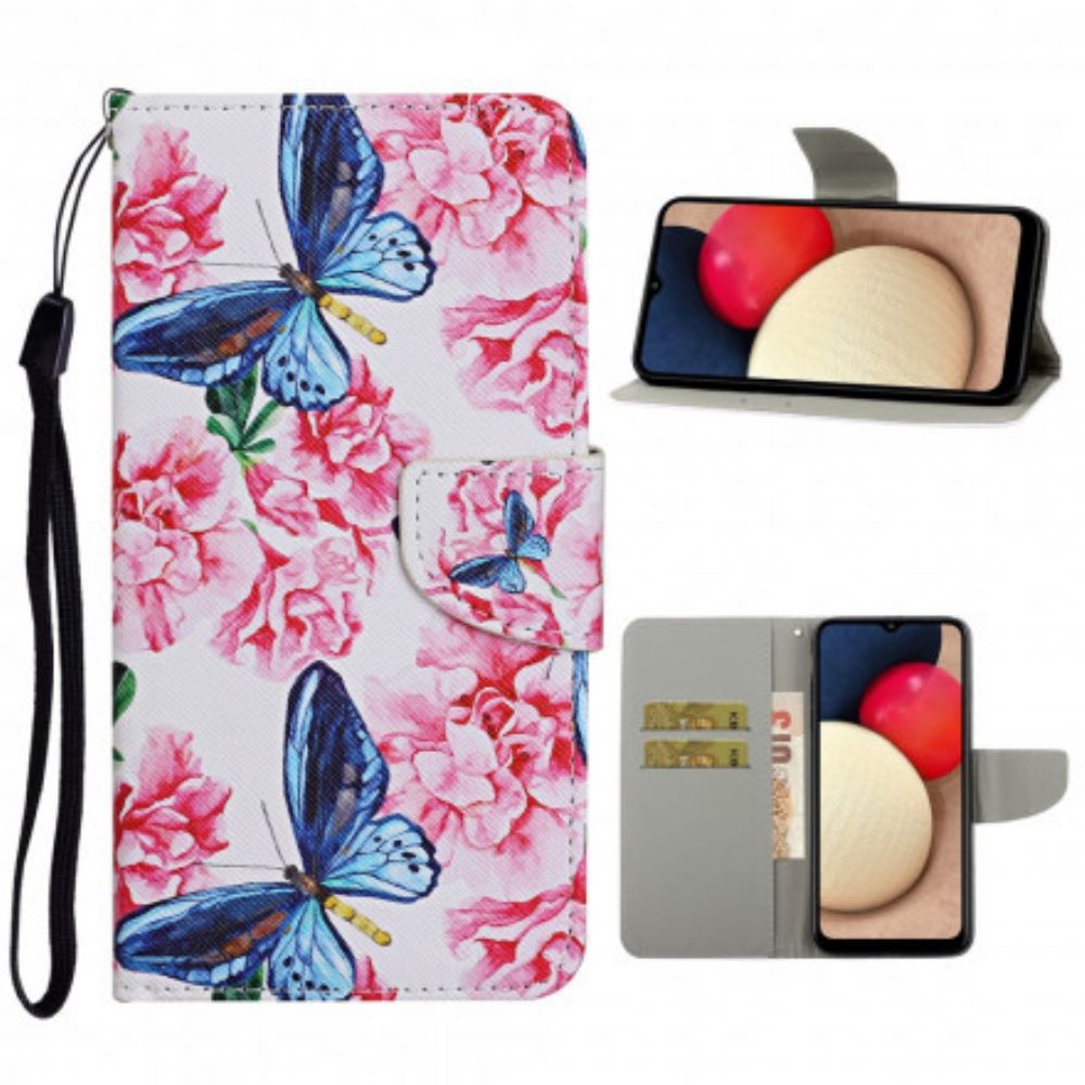 Leren Hoesje voor Samsung Galaxy A52 4G / A52 5G / A52s 5G Bloemen Vlinders Band