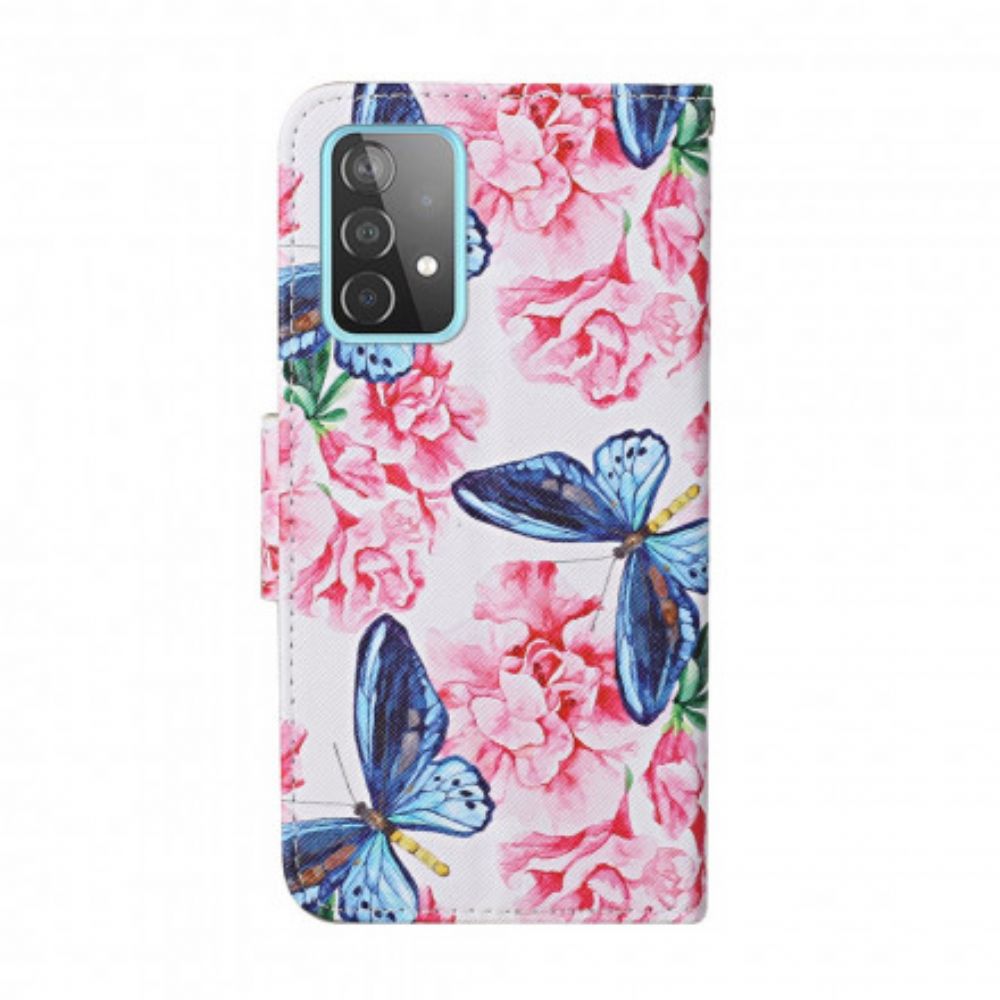 Leren Hoesje voor Samsung Galaxy A52 4G / A52 5G / A52s 5G Bloemen Vlinders Band