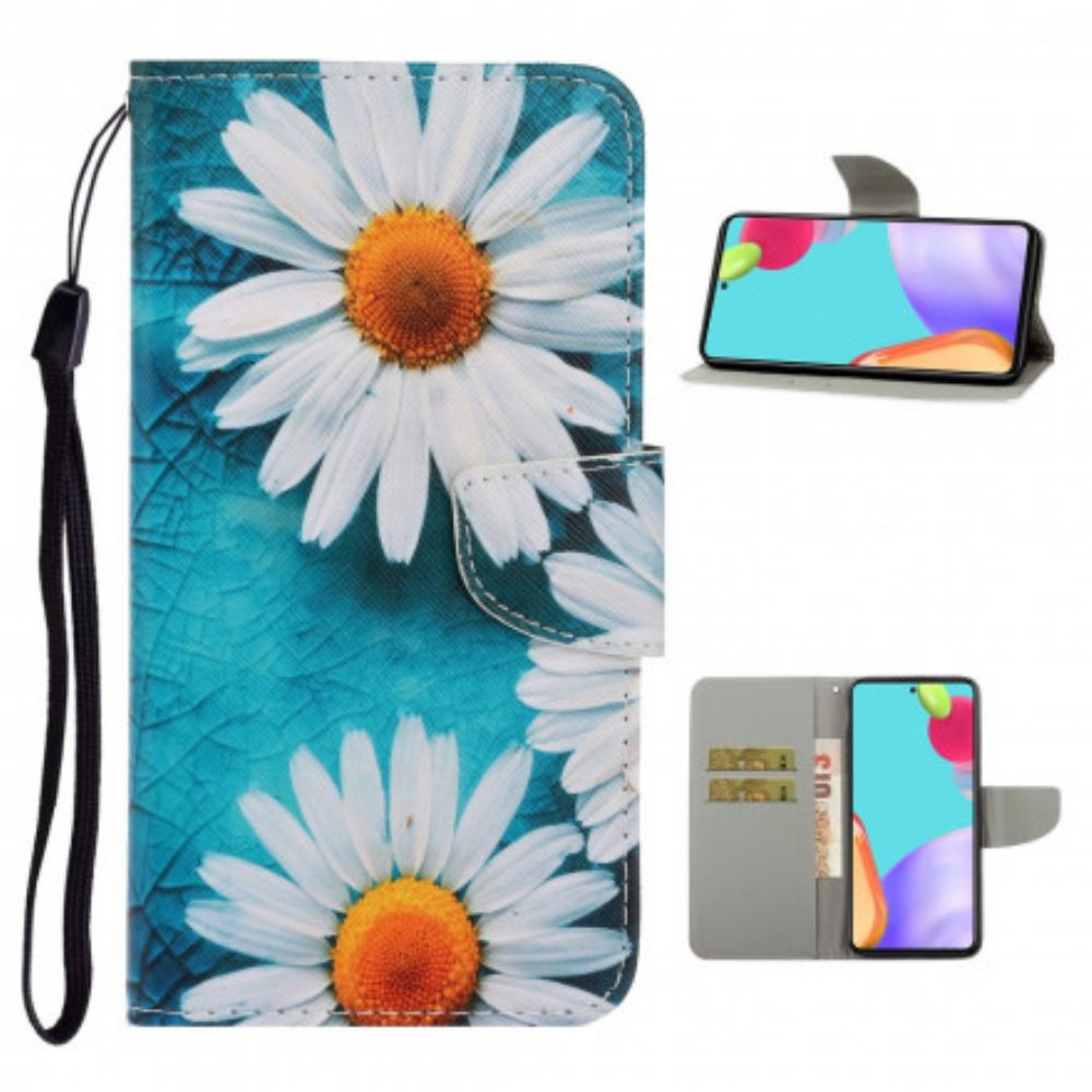 Leren Hoesje voor Samsung Galaxy A52 4G / A52 5G / A52s 5G Met Ketting Thong Madeliefjes