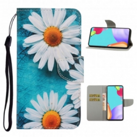 Leren Hoesje voor Samsung Galaxy A52 4G / A52 5G / A52s 5G Met Ketting Thong Madeliefjes