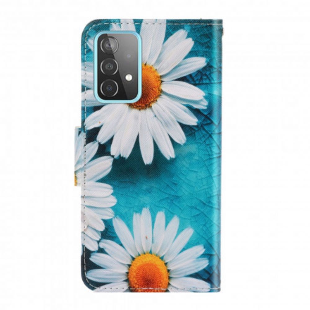 Leren Hoesje voor Samsung Galaxy A52 4G / A52 5G / A52s 5G Met Ketting Thong Madeliefjes