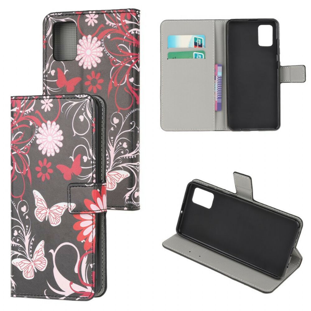 Leren Hoesje voor Samsung Galaxy A52 4G / A52 5G / A52s 5G Vlinders En Bloemen