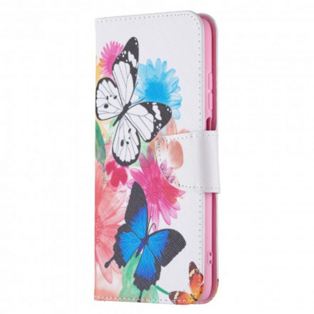 Flip Case voor Xiaomi Redmi 10 Geschilderde Vlinders En Bloemen