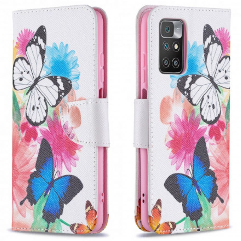 Flip Case voor Xiaomi Redmi 10 Geschilderde Vlinders En Bloemen