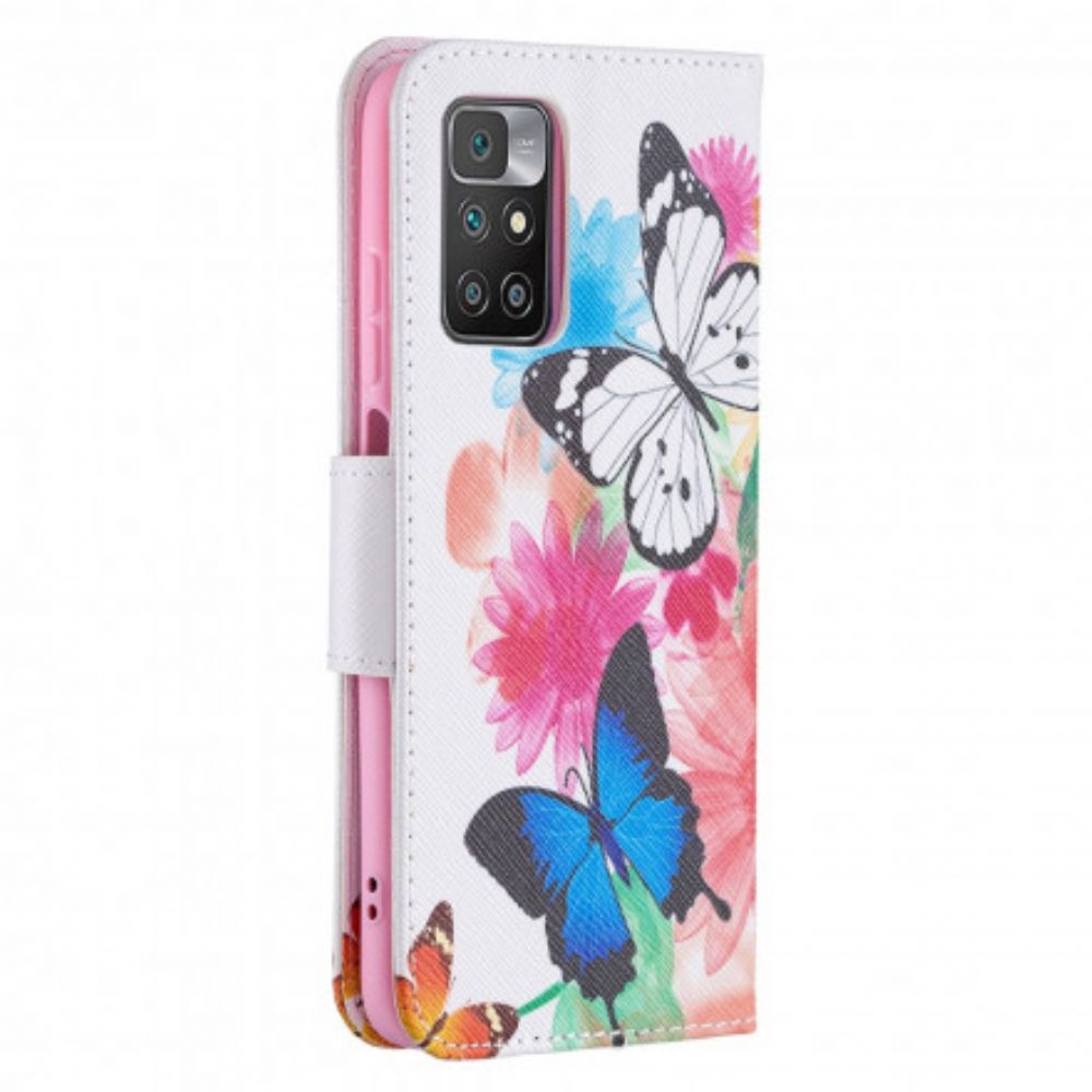 Flip Case voor Xiaomi Redmi 10 Geschilderde Vlinders En Bloemen