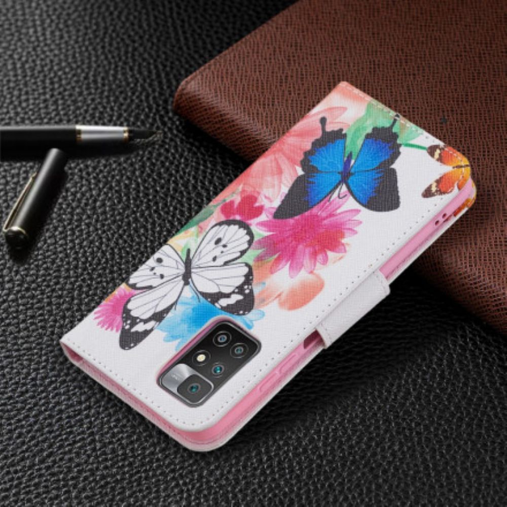 Flip Case voor Xiaomi Redmi 10 Geschilderde Vlinders En Bloemen