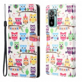 Flip Case voor Xiaomi Redmi 10 Met Ketting Meerdere Uilen Met Bandjes