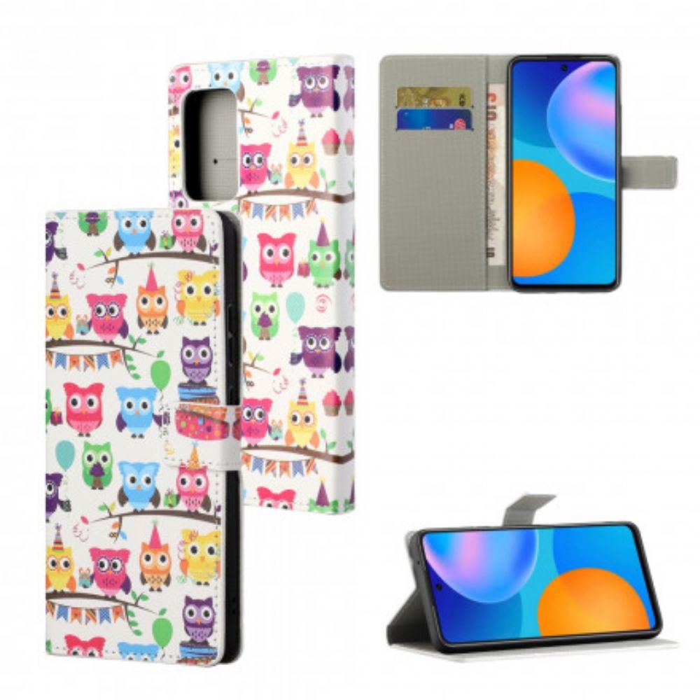 Flip Case voor Xiaomi Redmi 10 Met Ketting Meerdere Uilen Met Bandjes