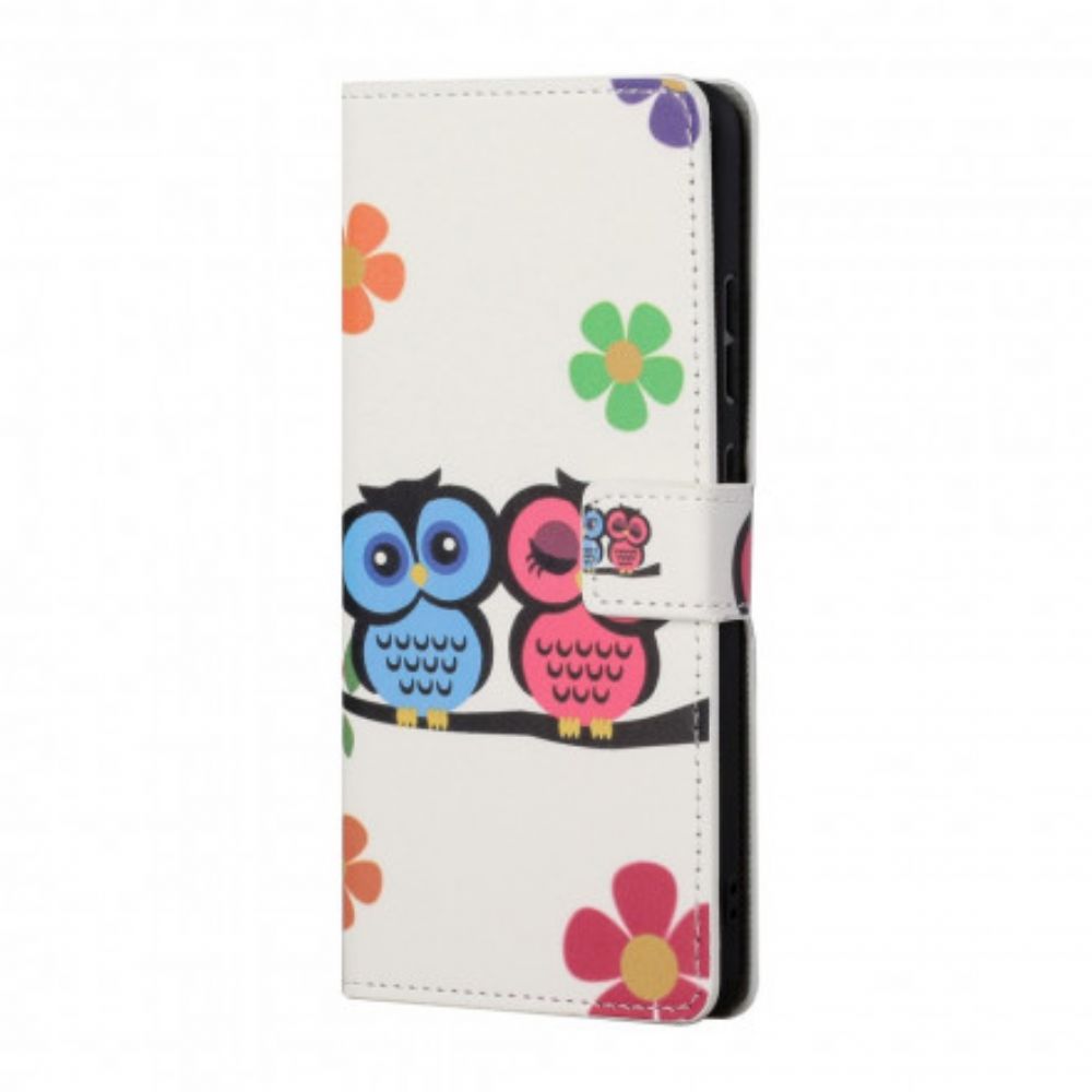 Flip Case voor Xiaomi Redmi 10 Met Ketting Paar Uilen Met Bandjes