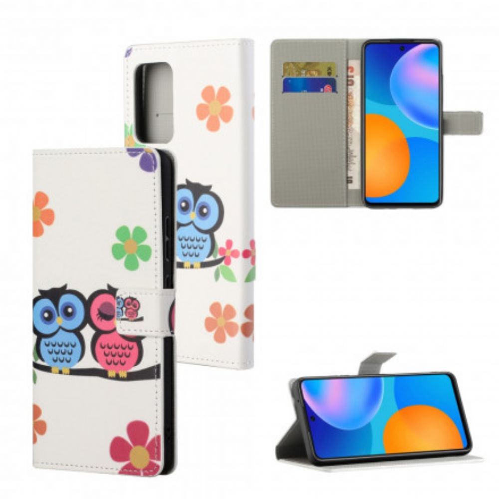 Flip Case voor Xiaomi Redmi 10 Met Ketting Paar Uilen Met Bandjes