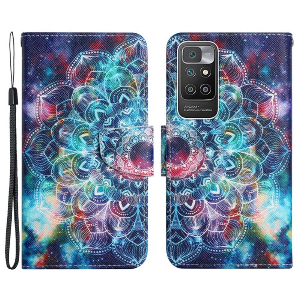 Folio-hoesje voor Xiaomi Redmi 10 Met Ketting Knipperende Halve Mandala Met Riem