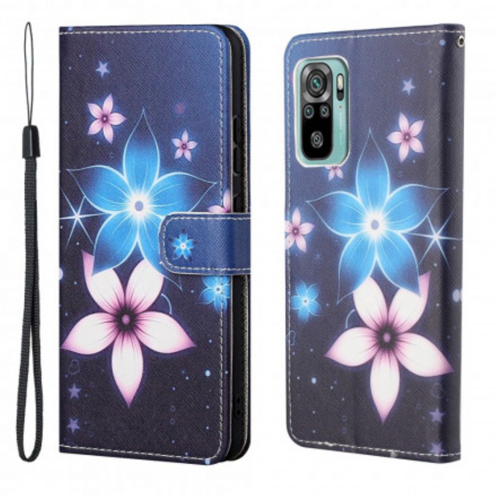 Folio-hoesje voor Xiaomi Redmi 10 Met Ketting Maanband Bloemen