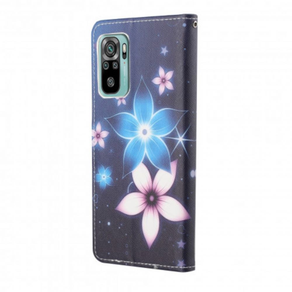 Folio-hoesje voor Xiaomi Redmi 10 Met Ketting Maanband Bloemen