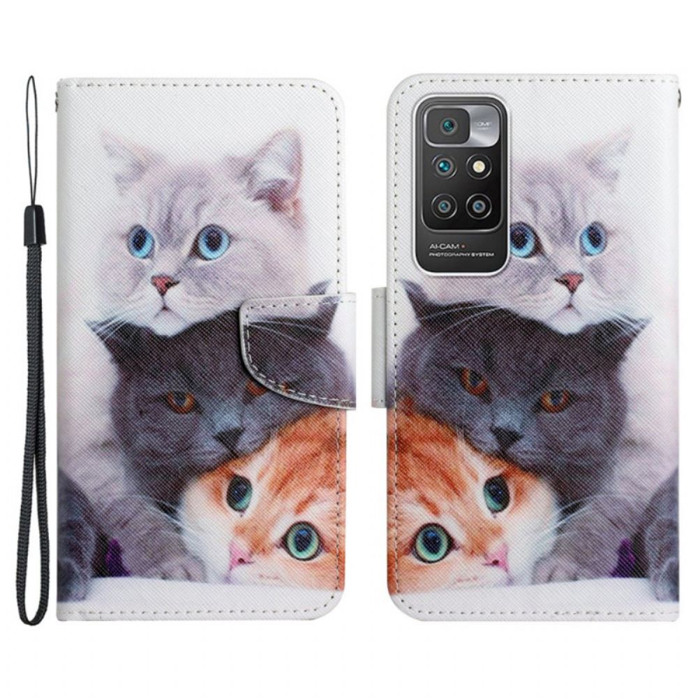 Folio-hoesje voor Xiaomi Redmi 10 Stapel Lanyard Katten