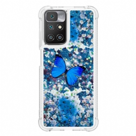 Hoesje voor Xiaomi Redmi 10 Blauwe Glittervlinders