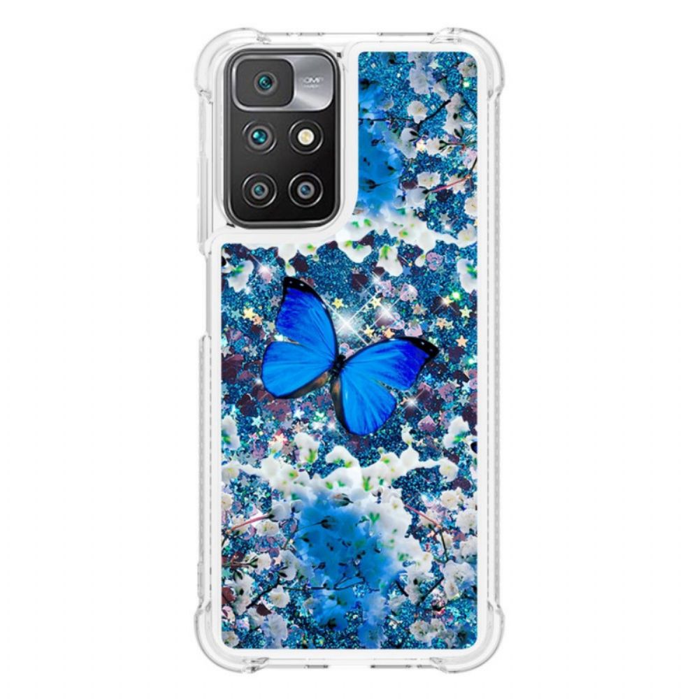 Hoesje voor Xiaomi Redmi 10 Blauwe Glittervlinders