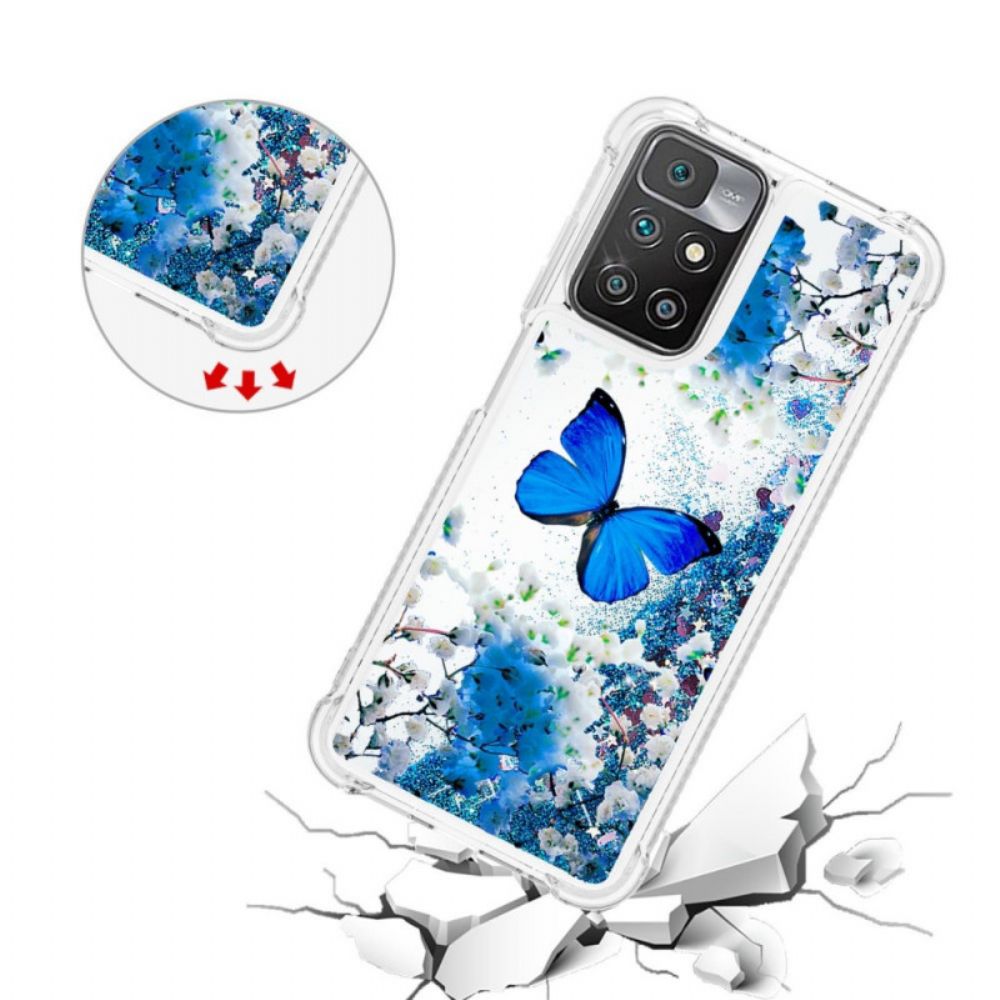 Hoesje voor Xiaomi Redmi 10 Blauwe Glittervlinders