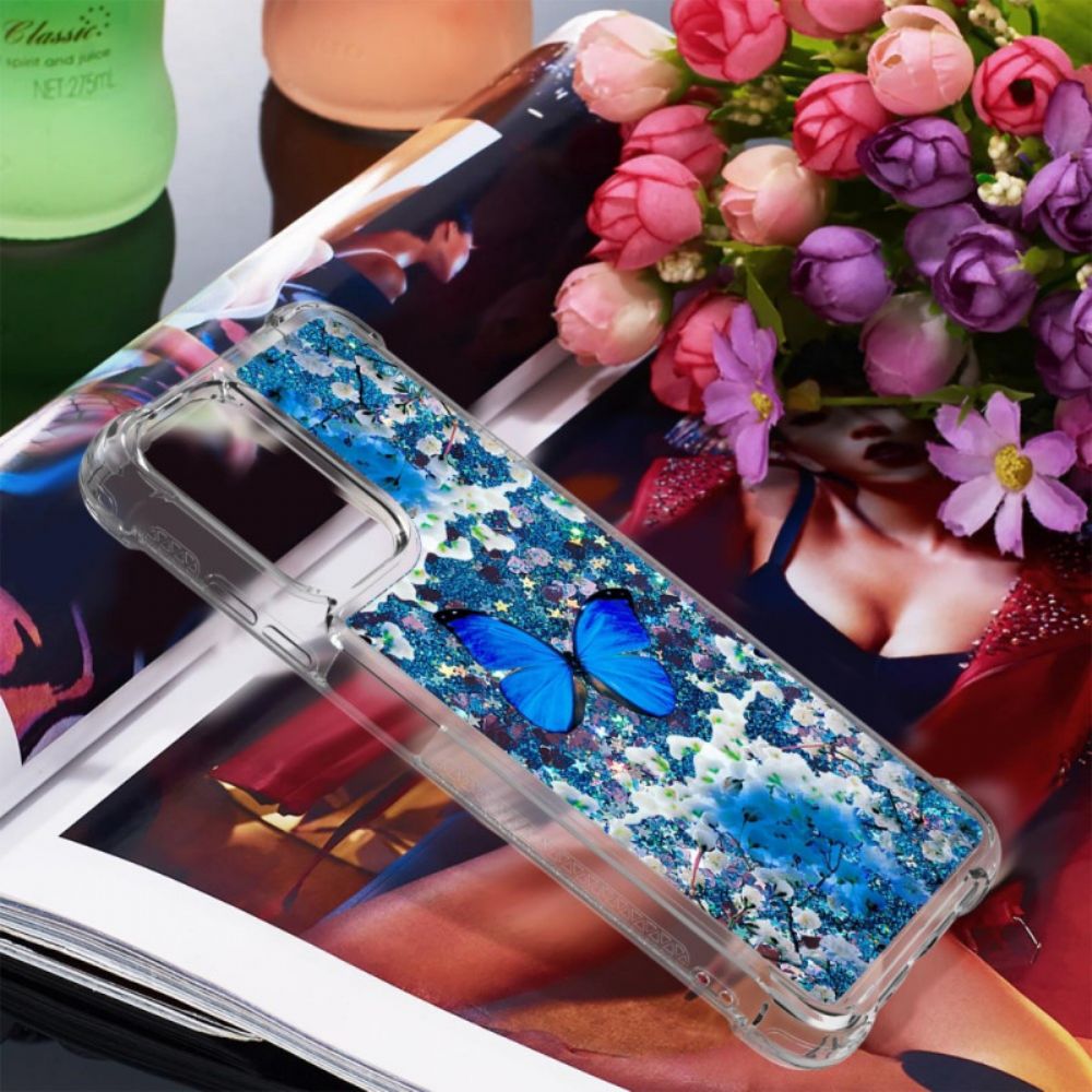 Hoesje voor Xiaomi Redmi 10 Blauwe Glittervlinders