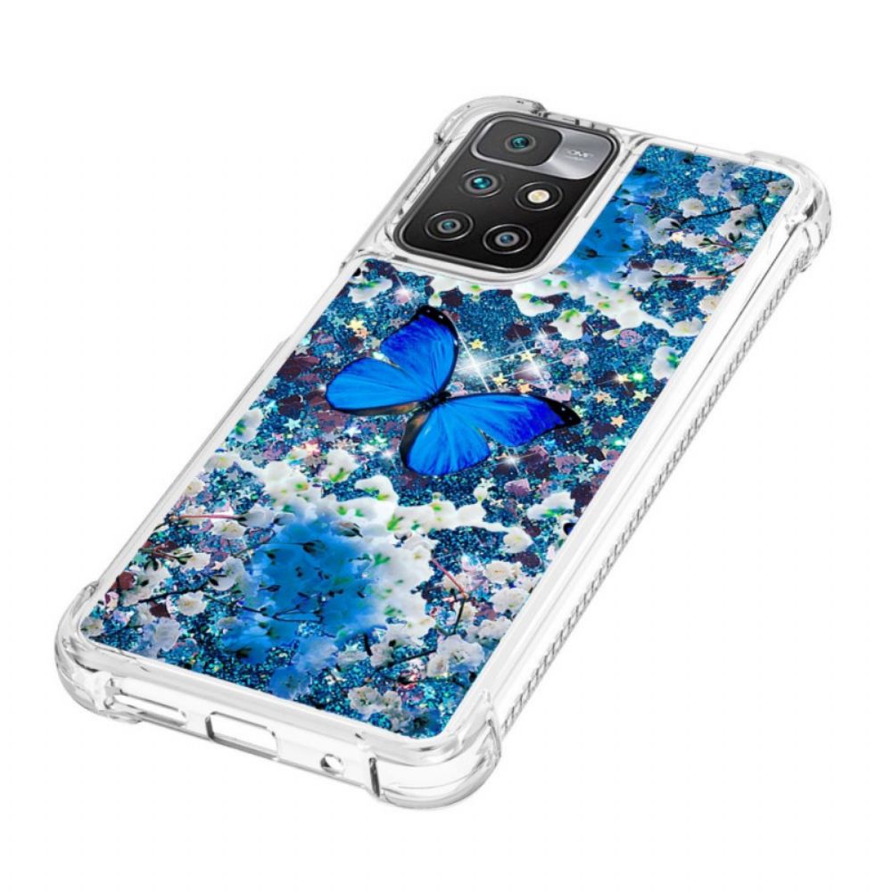 Hoesje voor Xiaomi Redmi 10 Blauwe Glittervlinders