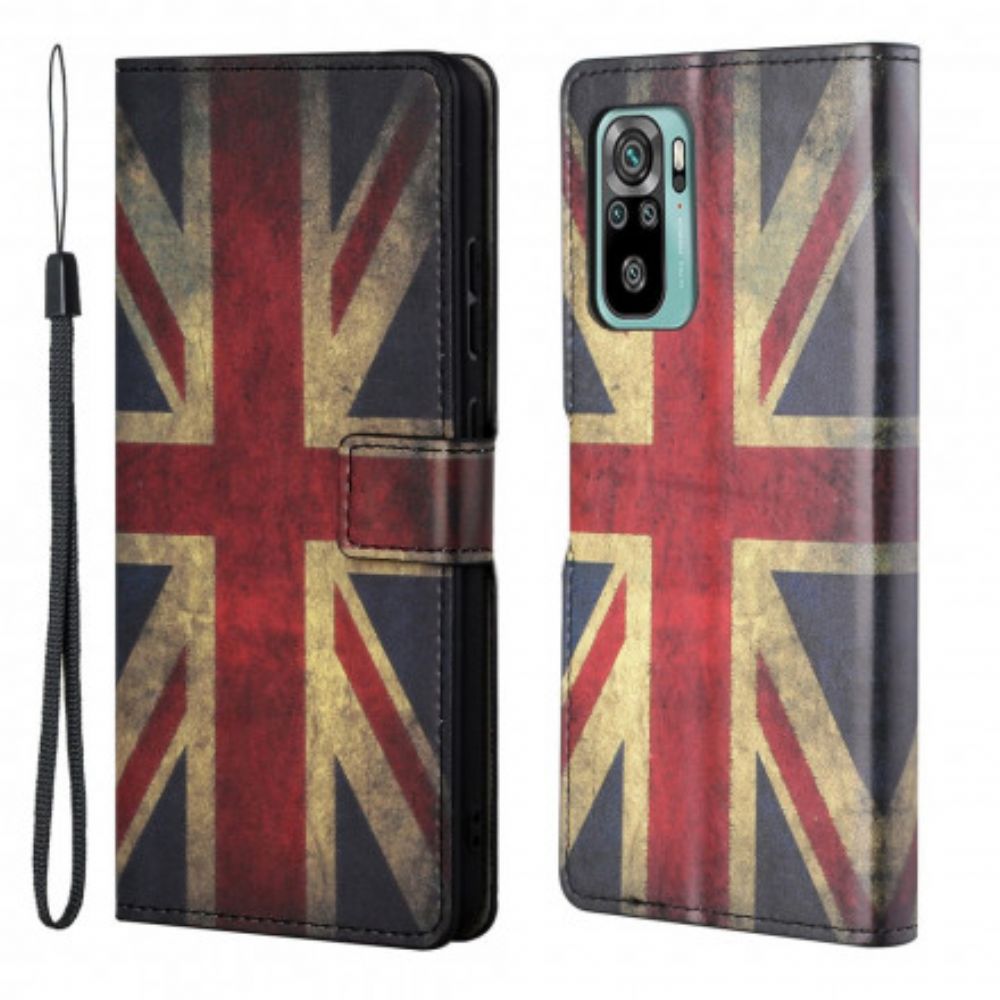 Leren Hoesje voor Xiaomi Redmi 10 Met Ketting Engeland Vlag Met Lanyard