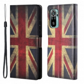 Leren Hoesje voor Xiaomi Redmi 10 Met Ketting Engeland Vlag Met Lanyard