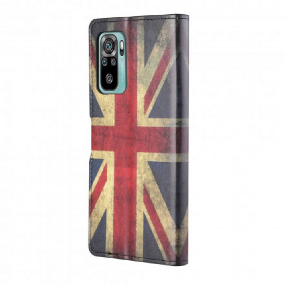 Leren Hoesje voor Xiaomi Redmi 10 Met Ketting Engeland Vlag Met Lanyard