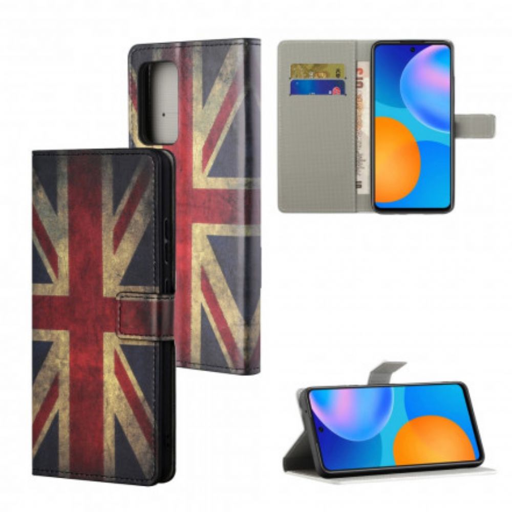 Leren Hoesje voor Xiaomi Redmi 10 Met Ketting Engeland Vlag Met Lanyard