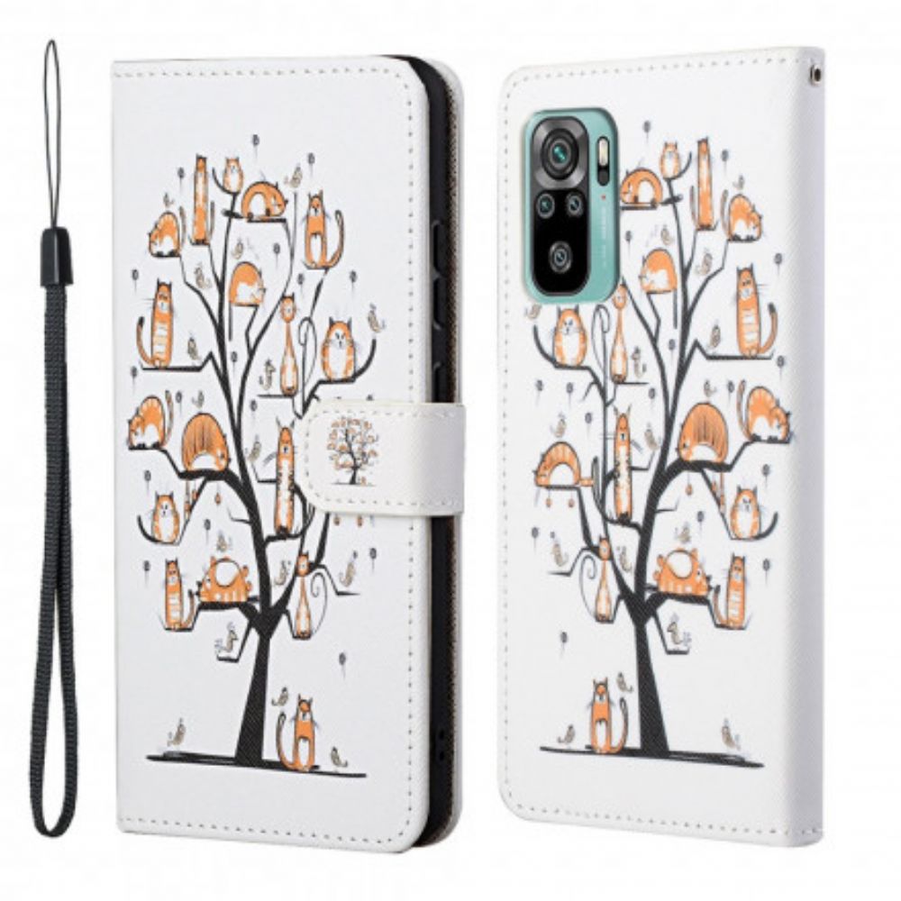 Leren Hoesje voor Xiaomi Redmi 10 Met Ketting Funky Katten Met Riem