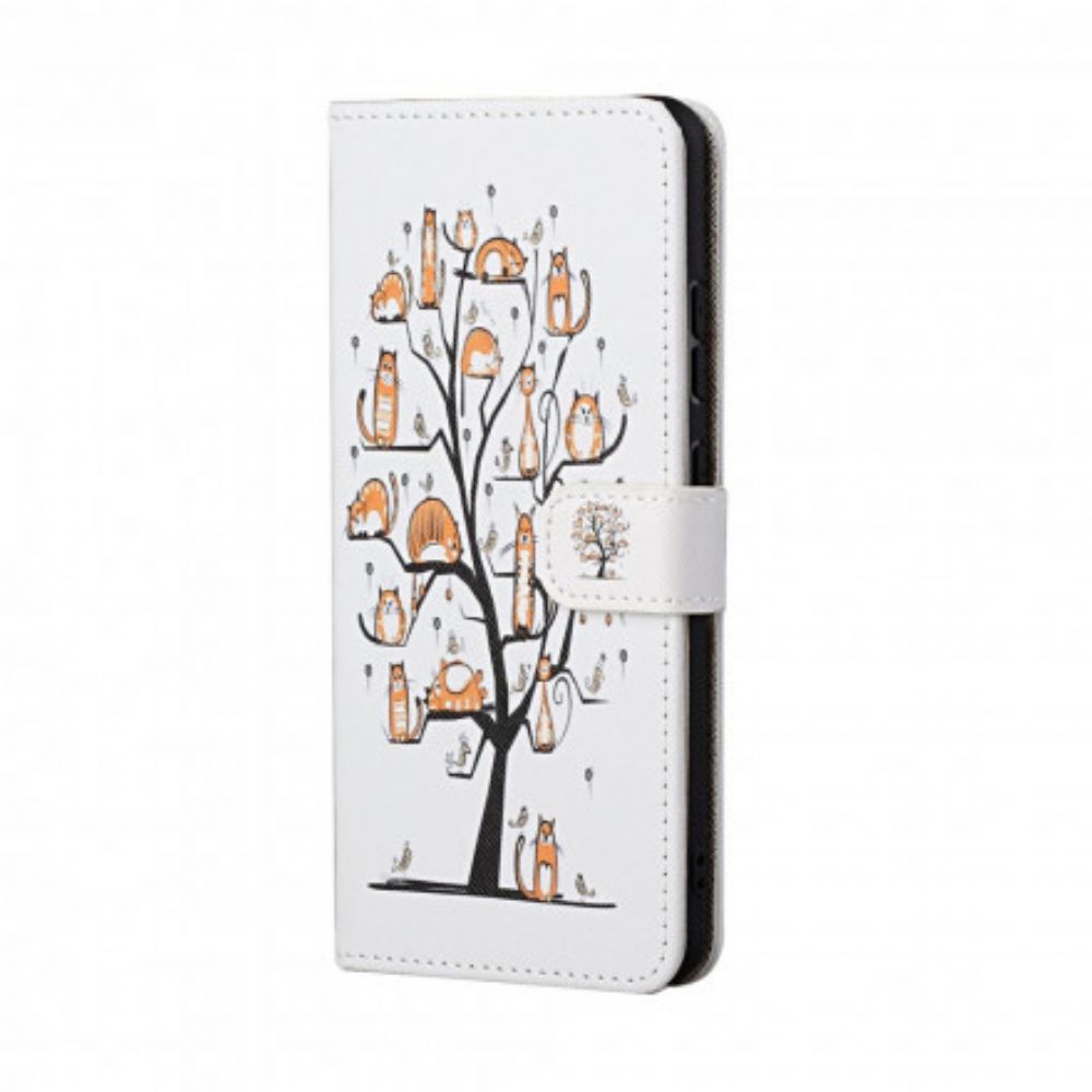 Leren Hoesje voor Xiaomi Redmi 10 Met Ketting Funky Katten Met Riem