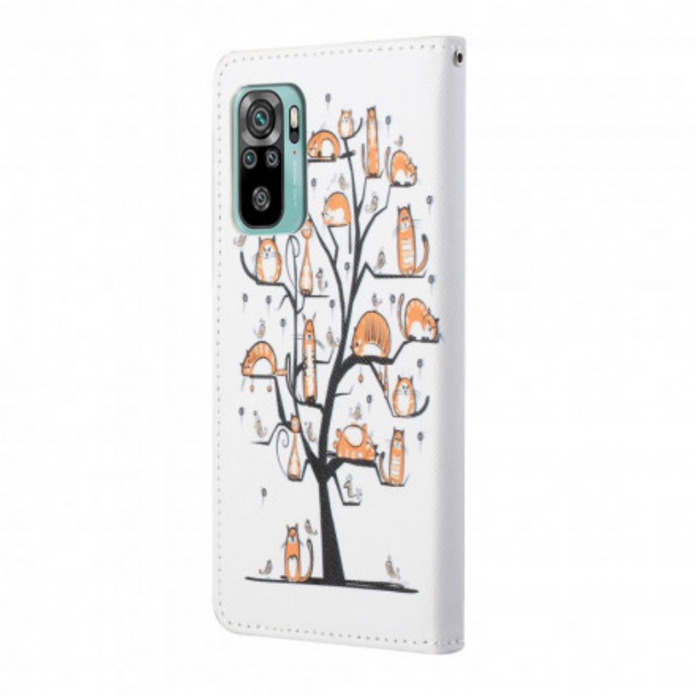 Leren Hoesje voor Xiaomi Redmi 10 Met Ketting Funky Katten Met Riem